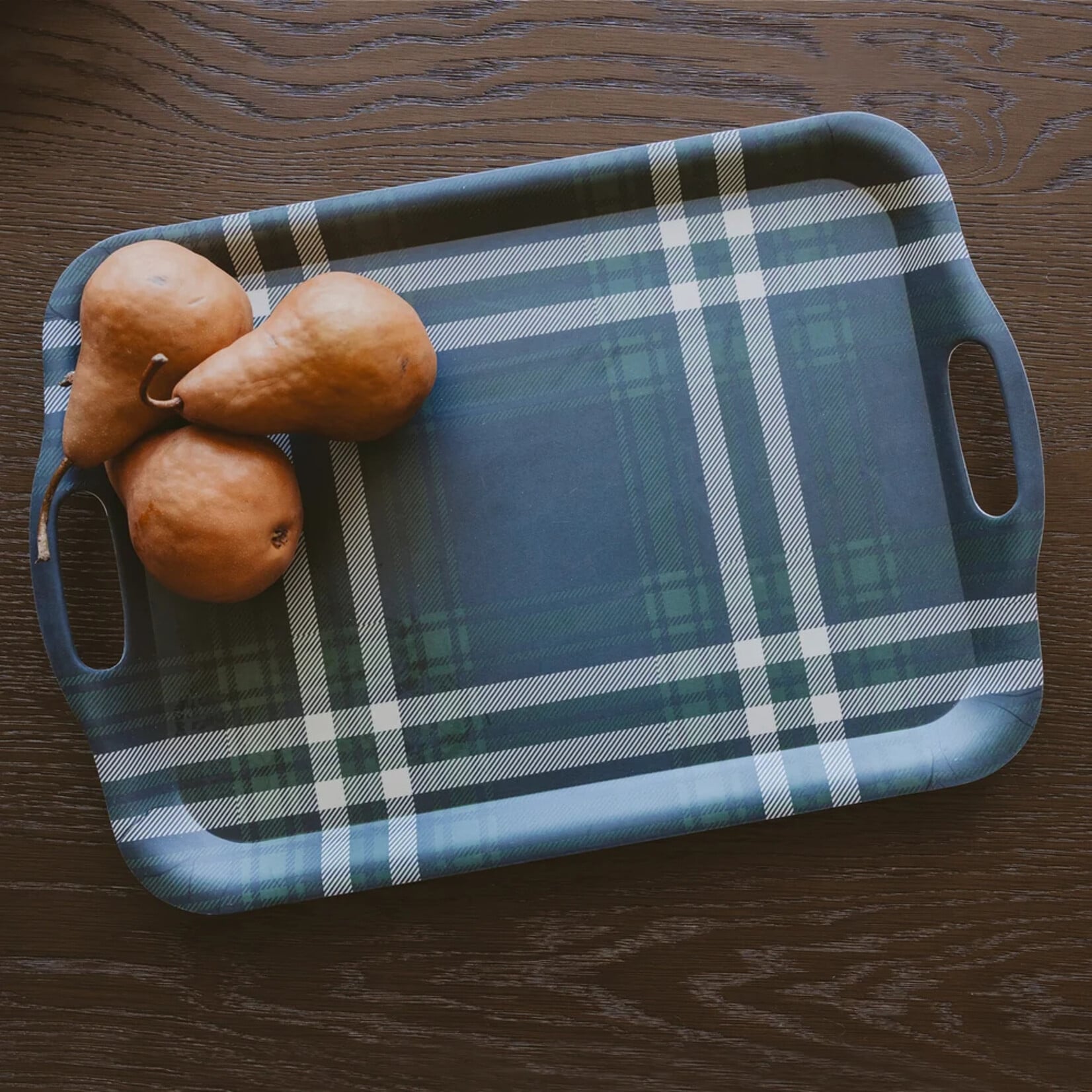 Sweet Water Decor Navy Green Plaid Large Melamine Tray