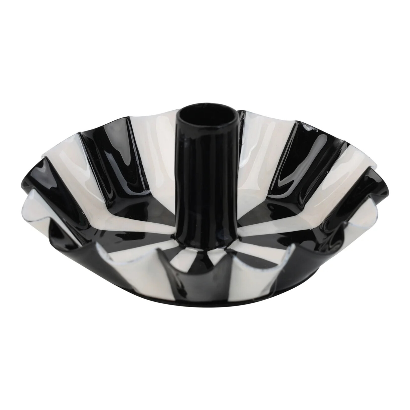 Black White Stripe Scalloped Candle Holder
