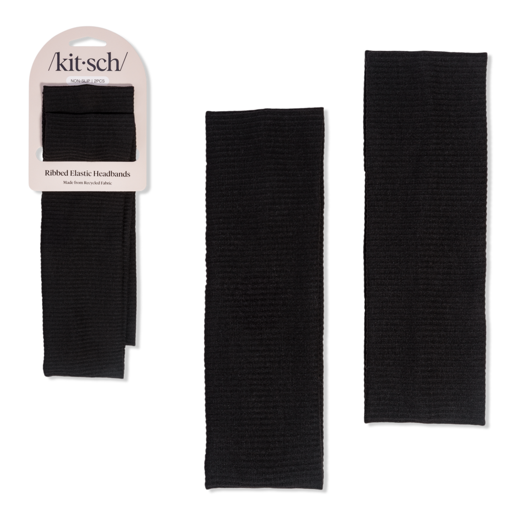 KITSCH Recycled Fabric Ribbed Elastic Headbands Black