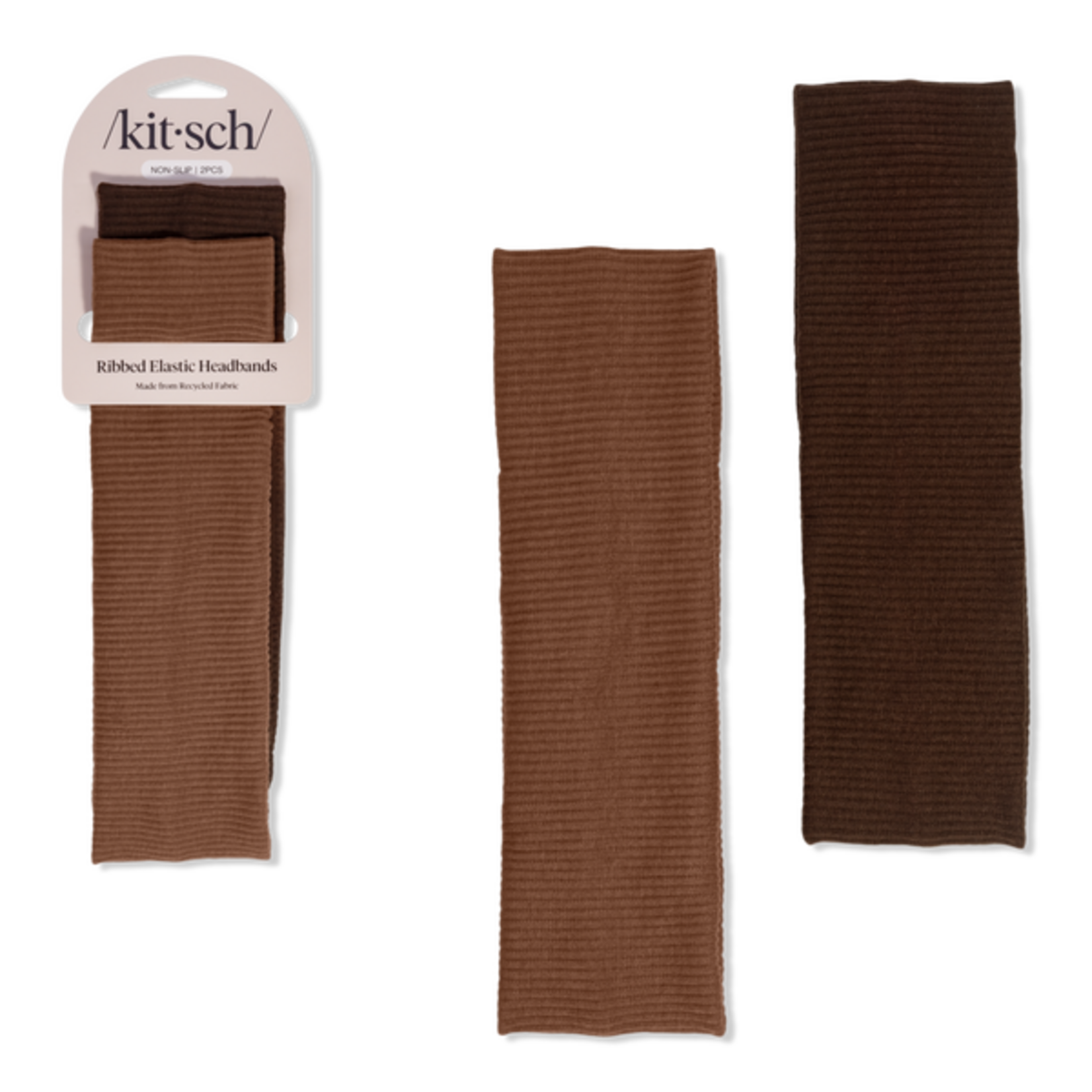 KITSCH Recycled Fabric Ribbed Elastic Headbands Mocha + Chocolate