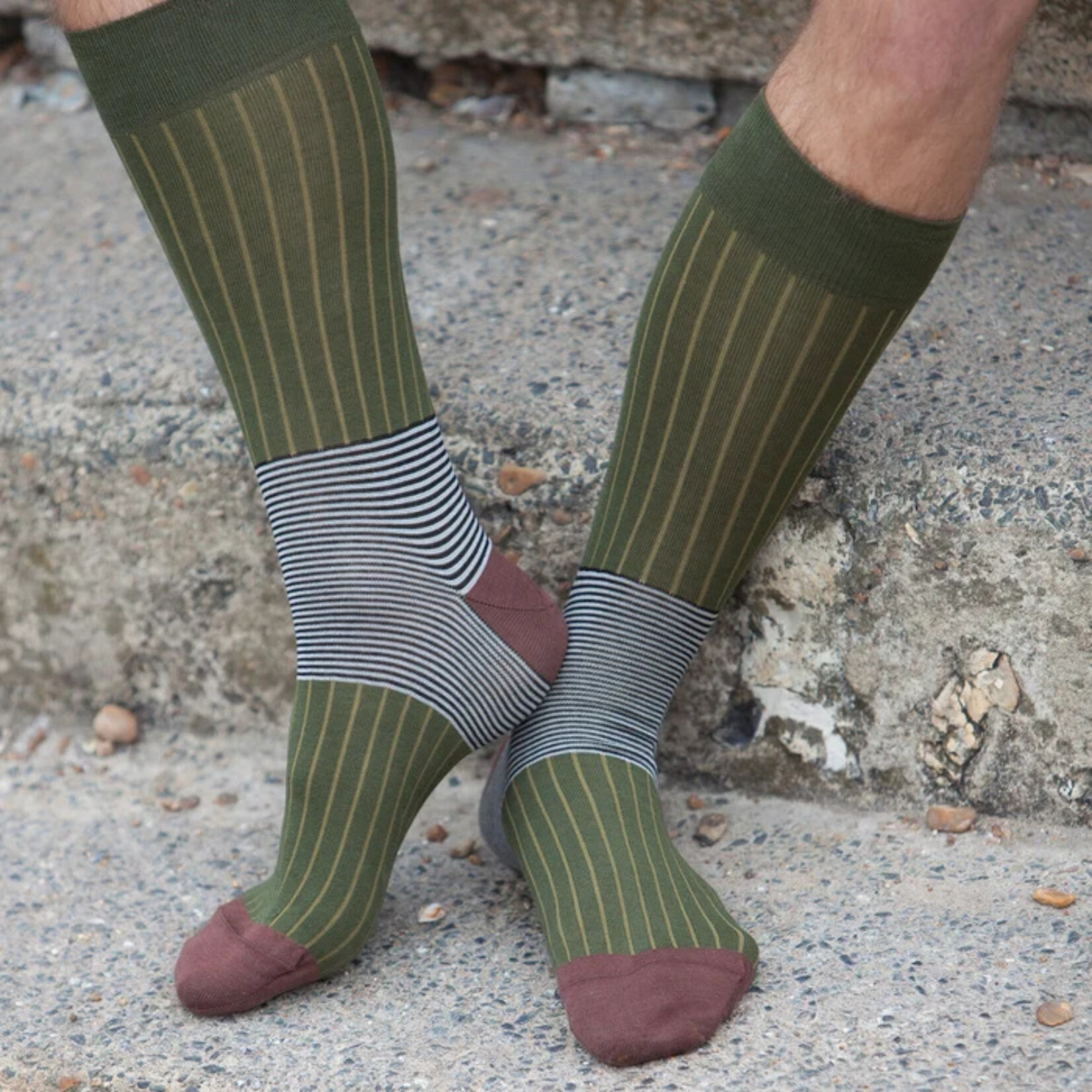 Peper Harow Socks Sage Oxford Stripe Premium Men's Socks