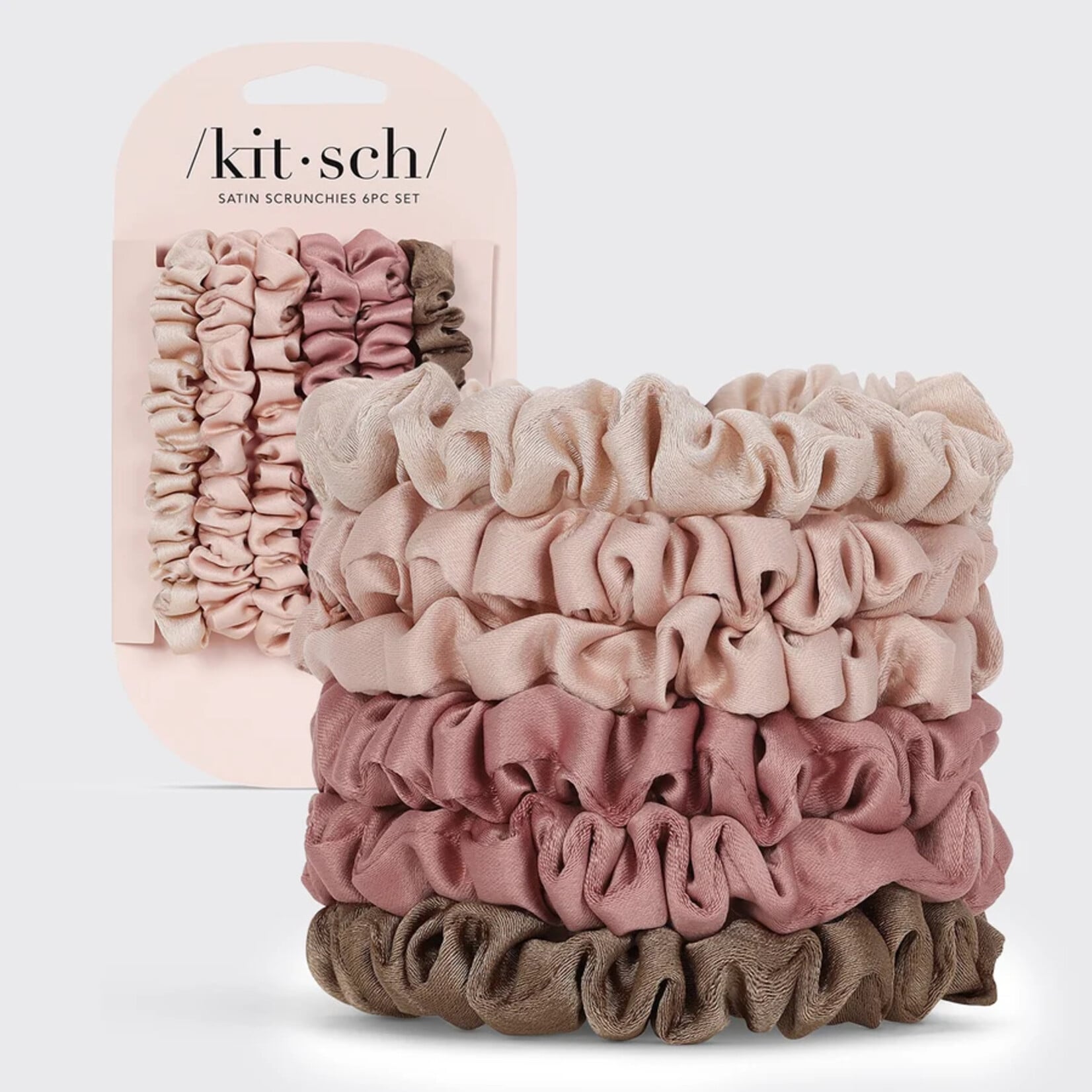 KITSCH Ultra Petite Satin Scrunchies SET OF 6- Terracotta