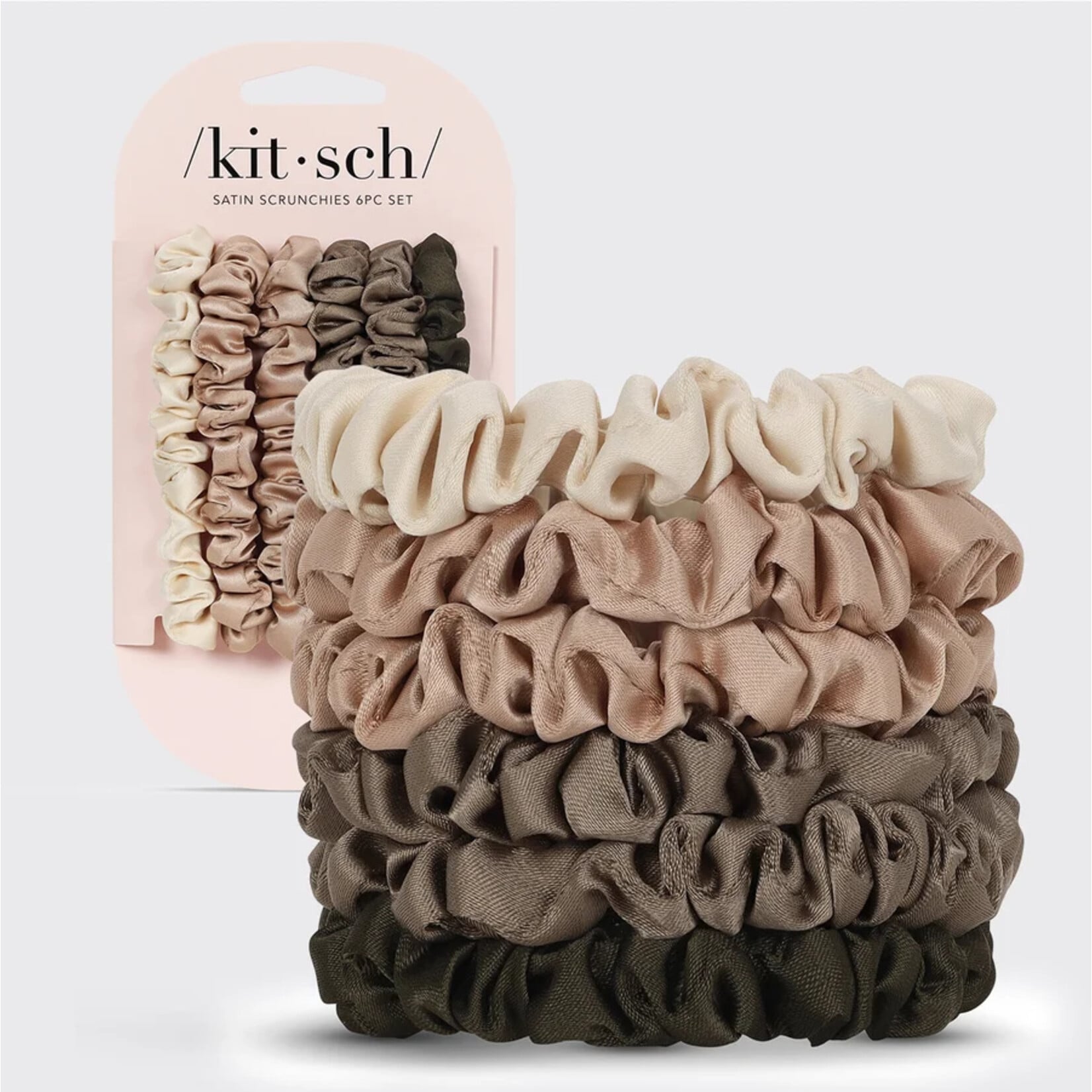 KITSCH Ultra Petite Satin Scrunchies SET OF 6- Eucalyptus