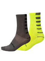 Endura Coolmax® Stripe Socks (Twin Pack): Hi-Viz Yellow - S-M