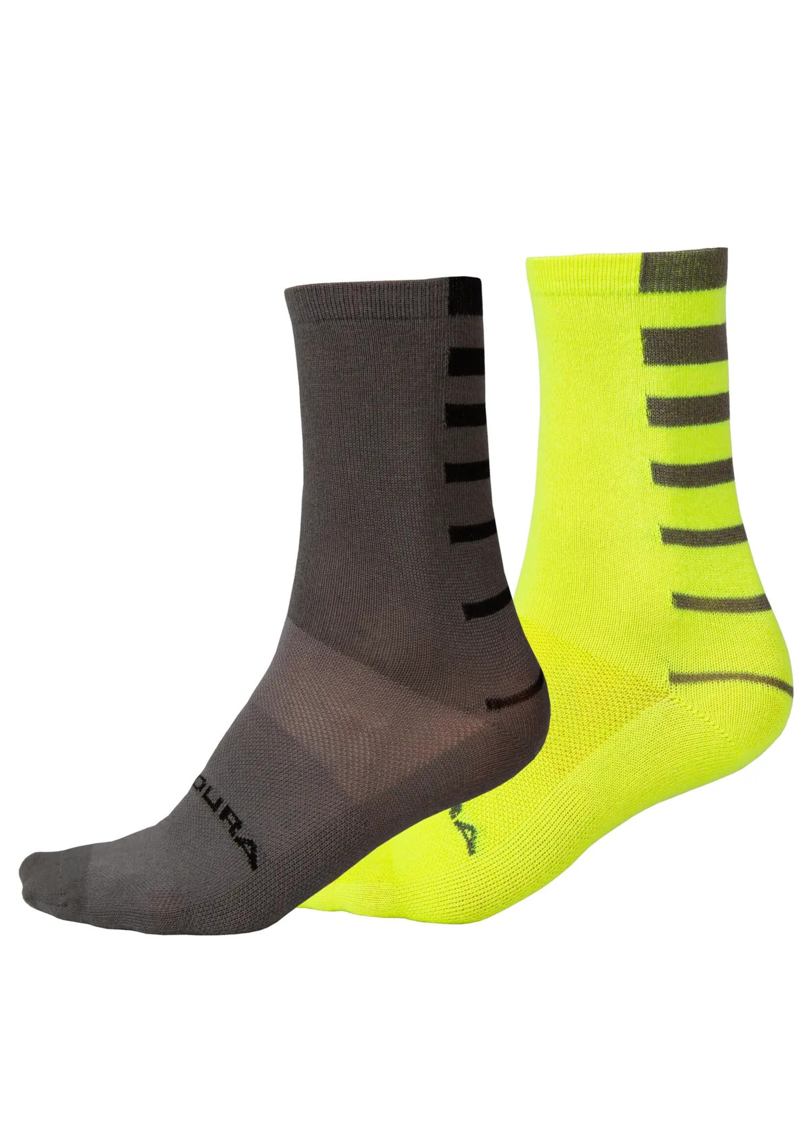 Endura Coolmax® Stripe Socks (Twin Pack): Hi-Viz Yellow - S-M