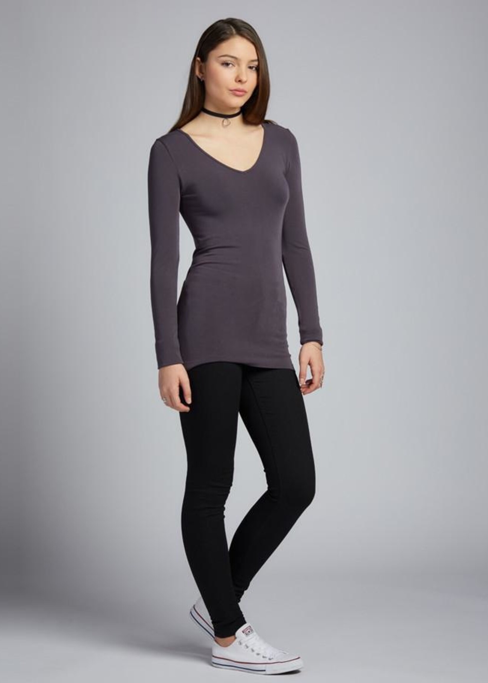 C'est Moi Bamboo L/S V Neck Top