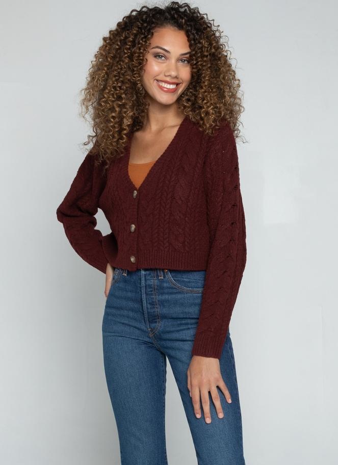 C'est Moi Cable Knit Crop Cardigan
