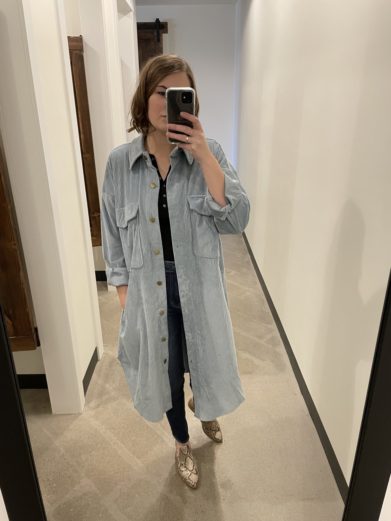 Bestto Long Corduroy Button Down Shacket