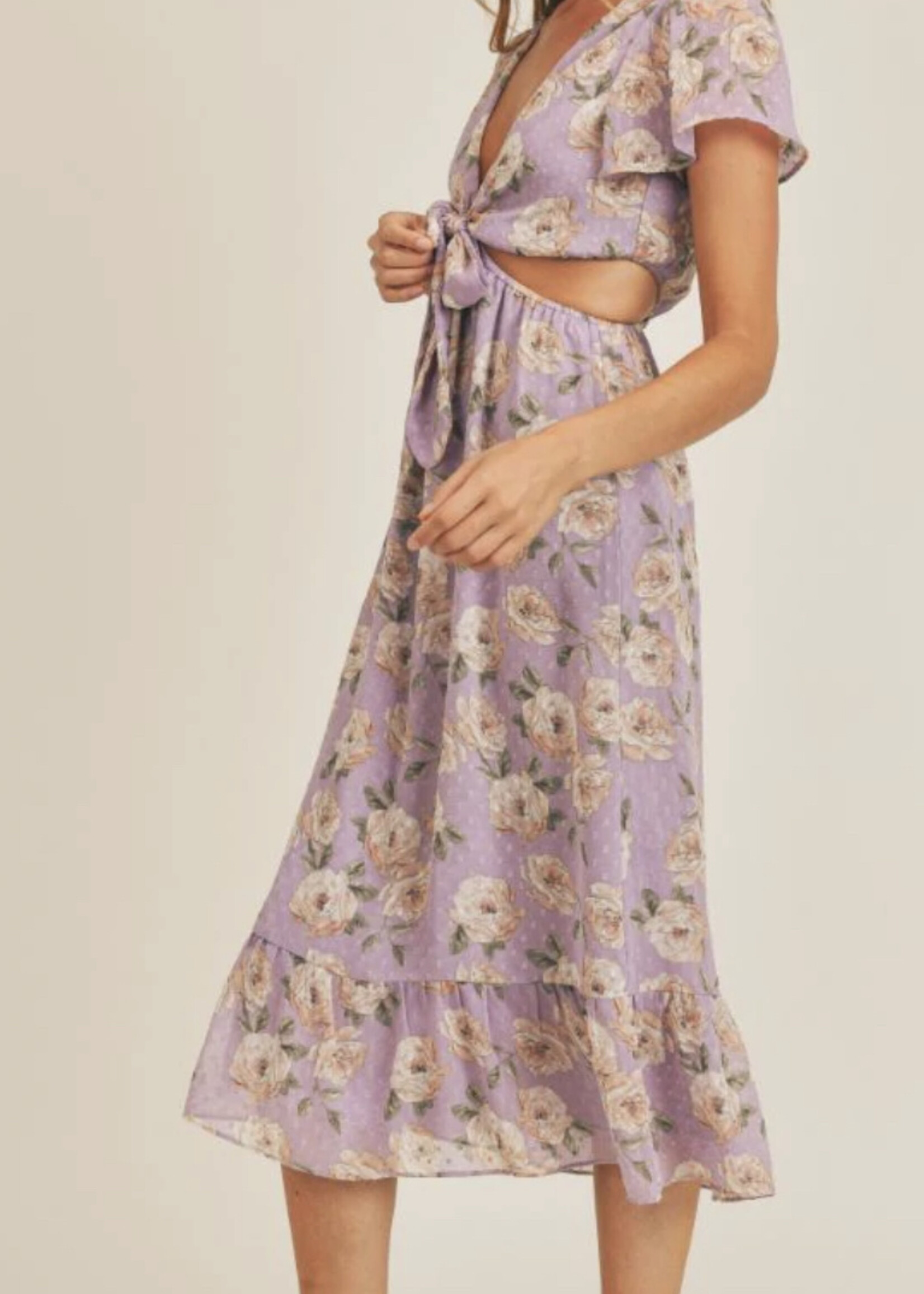 Sage the Label Viola Abloom Side Cut Out Midi Dress