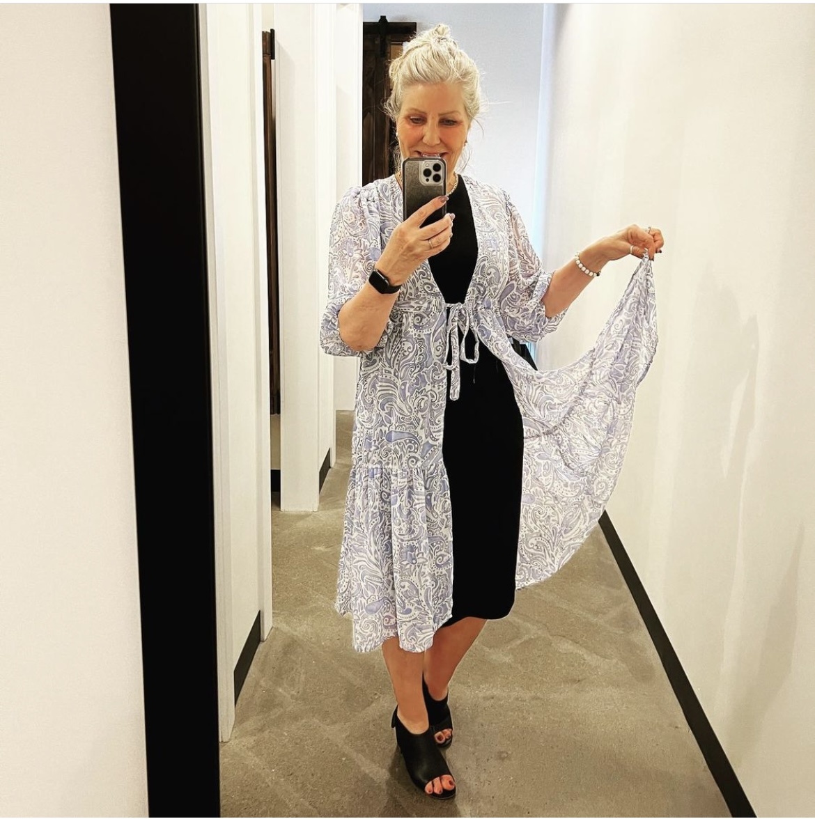Black Tape Printed Maxi Kimono