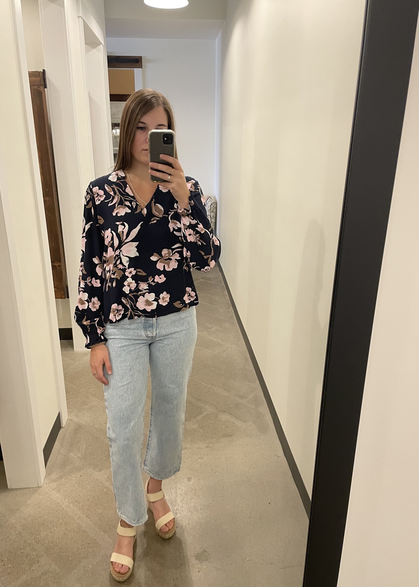 Vero Moda Manna Ls V-Neck Top Navy Brazer/Flora