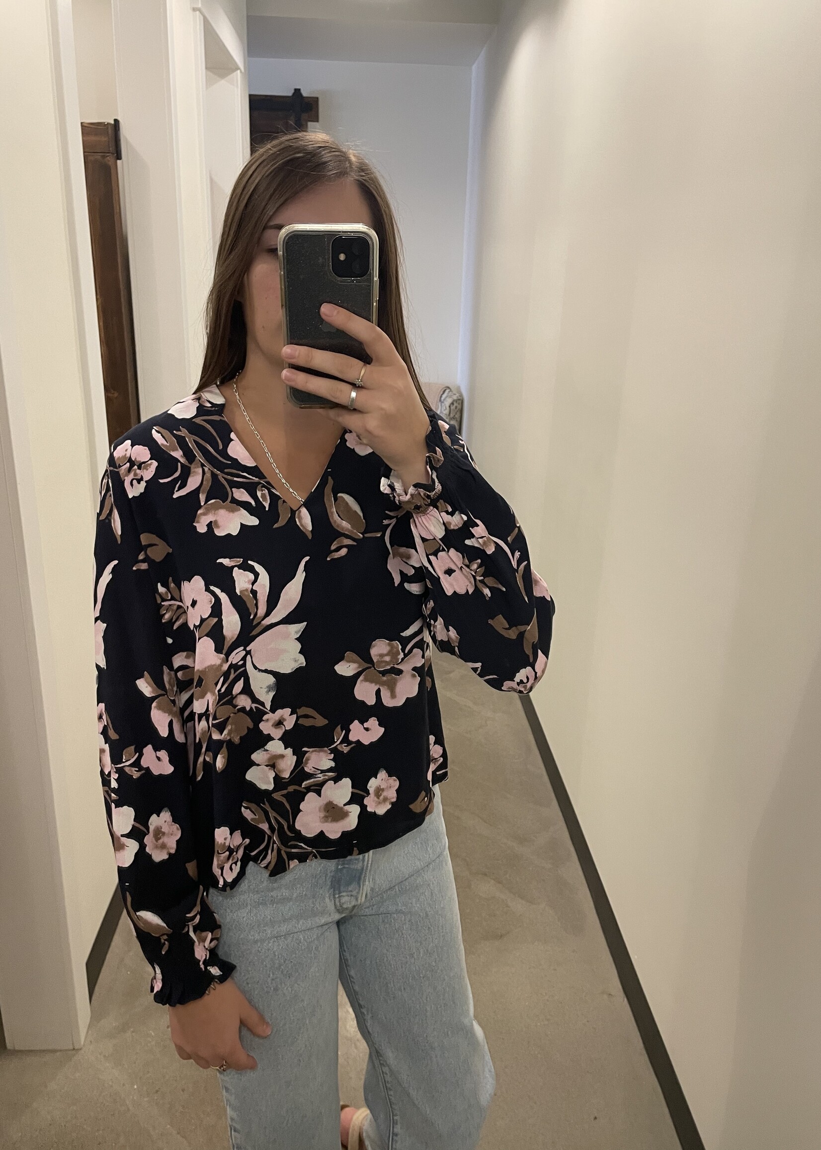 Vero Moda Manna Ls V-Neck Top Navy Brazer/Flora