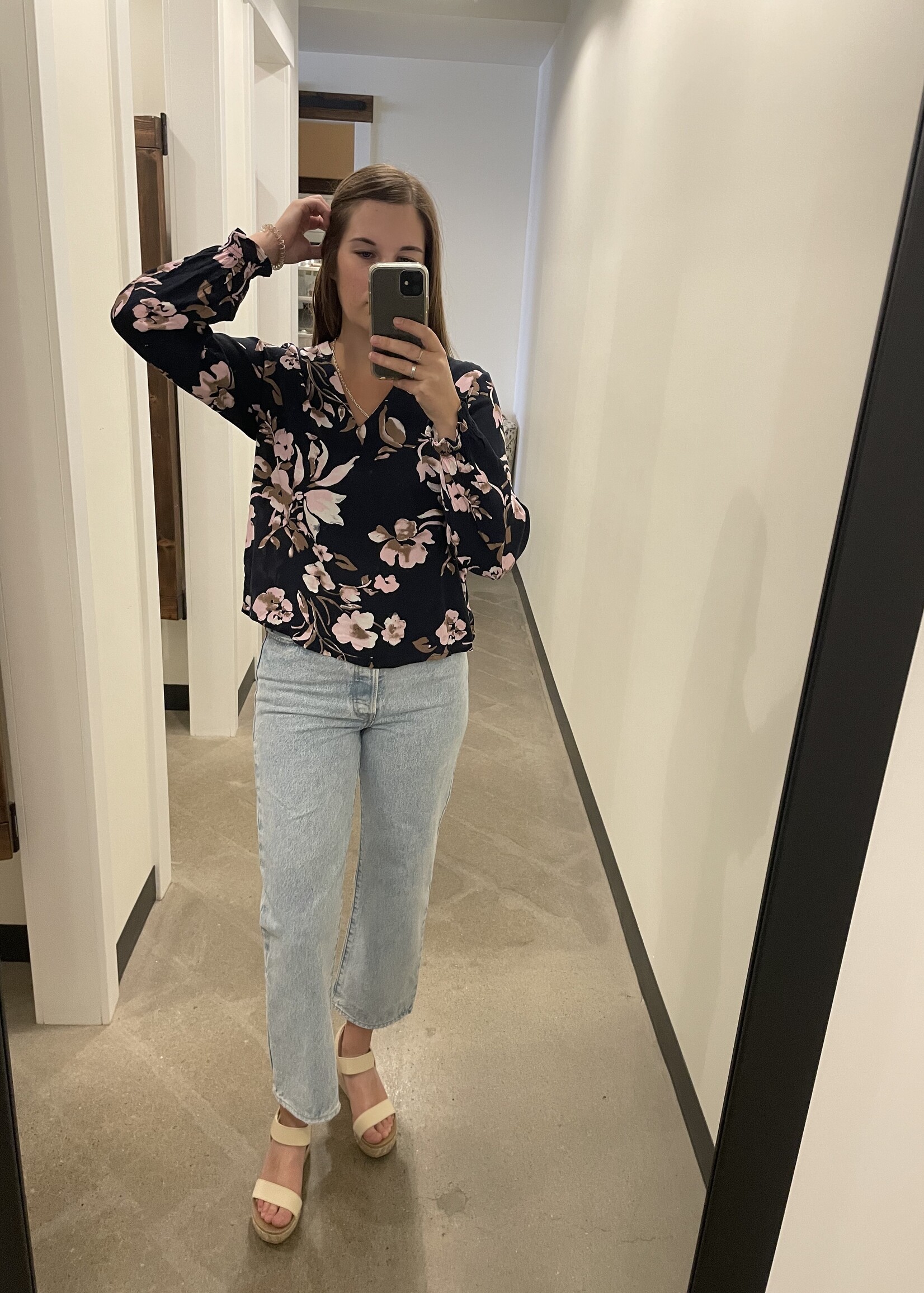 Vero Moda Manna Ls V-Neck Top Navy Brazer/Flora