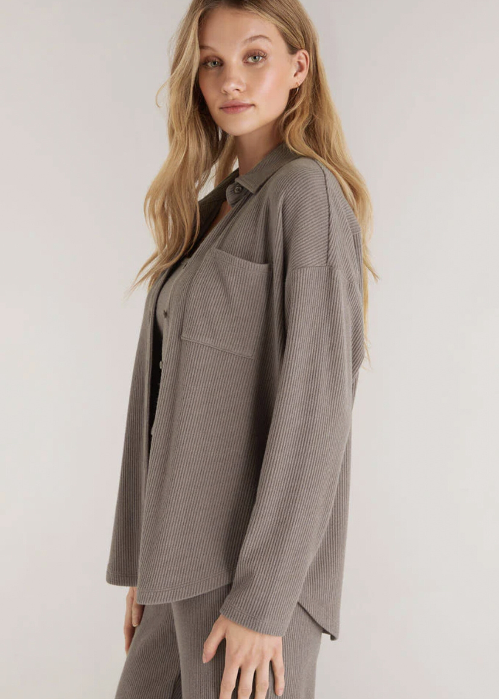 Z Supply Button Up Rib LS Top