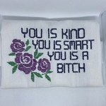Embroidered You is Kind Kitchen Towel, Purple