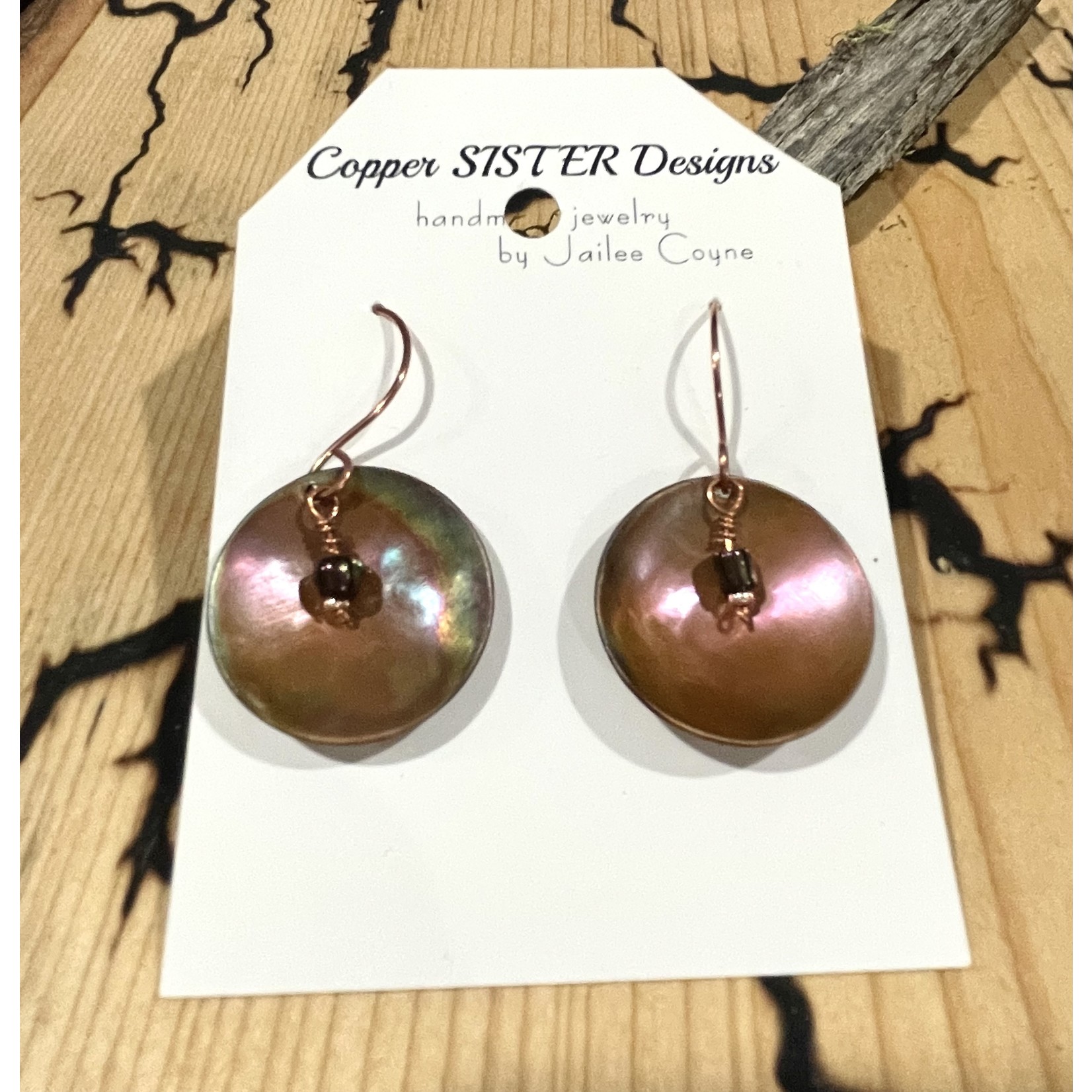 Copper Sisters Design Copper Disk W/ Single Stone Earrings