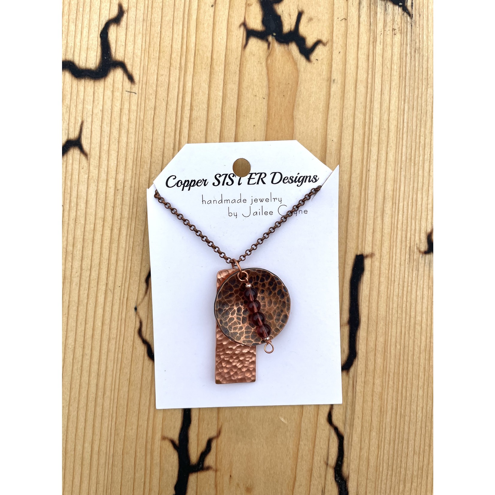 Copper Sisters Design Copper Hammered Disc W/ Beads Necklace
