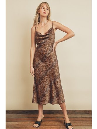 The Sunday Dress Animal Print Satin Cowl -Neck Midi Dress The Sunday Dress Animal Print Satin Cowl -Neck Midi Dress