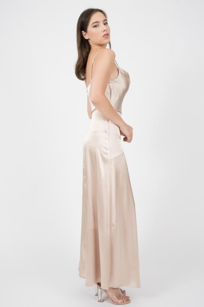 The Sunday Dress Solid Stretch Satin Sleeveless With Front Slit Maxi Dress