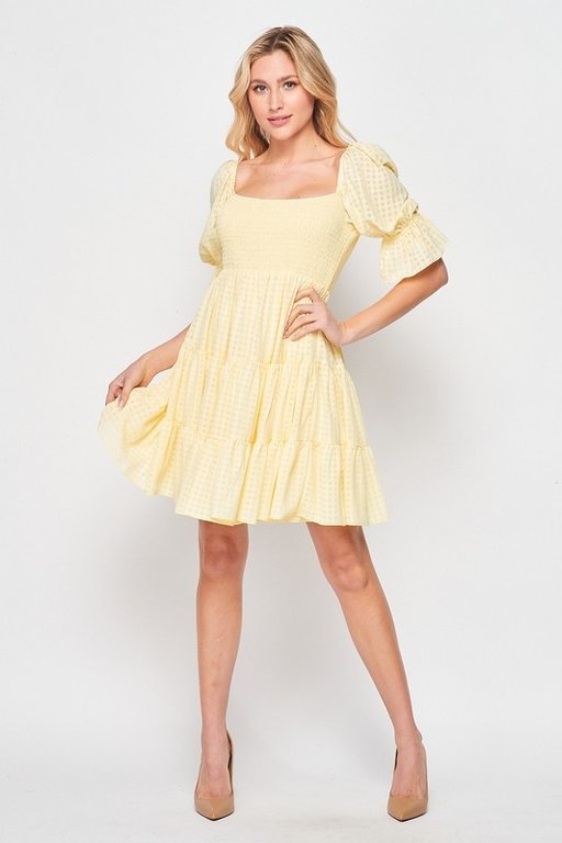 The Sunday Dress Lemon  Square Textured Fabric Layered Mini Dress