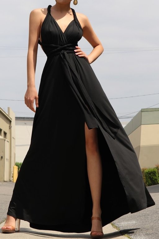 The Sunday Dress Black Multiway-Waist Elastic Band Adjustable Maxi Dress