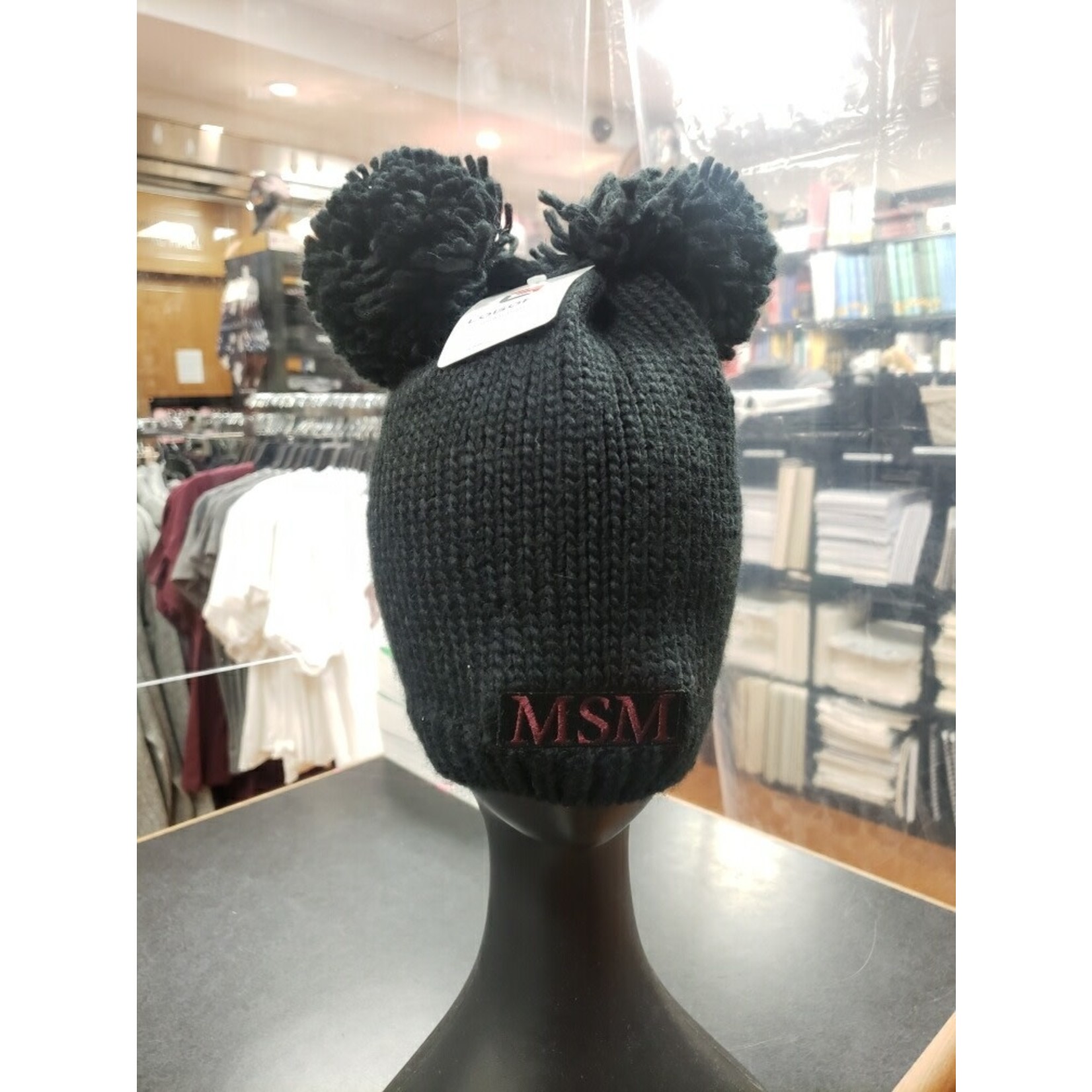 *Clearance* Black MSM Beanie with Double Pompoms