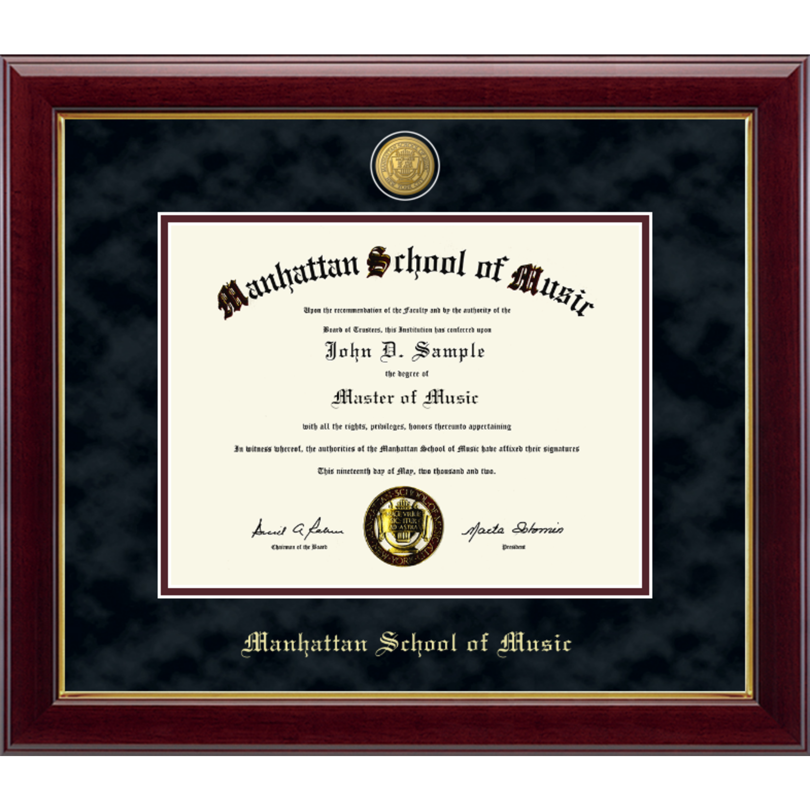 23K Maroon Wood Frame, Black Suede Matting, Gold Medallion Diploma Frame (292118)