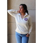 sweatshirt: League ladies cut oatmeal 1/4 zip with embroidered seal