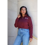 sweatshirt: Champion 1/4 zip maroon superfan cropped front & back print