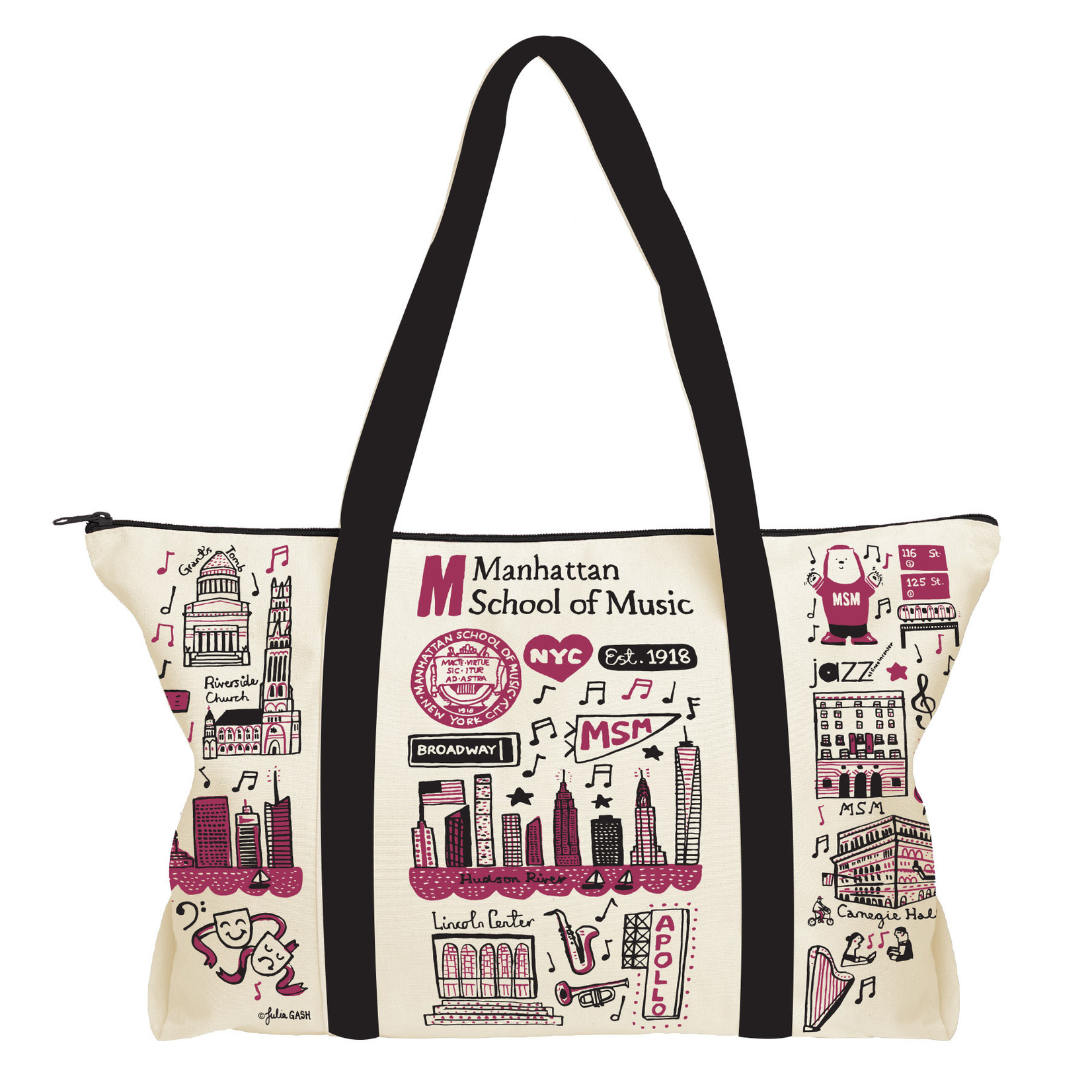 Large MSM Tote Bag with Zipper - Julia Gash Artwork - Manhattan 