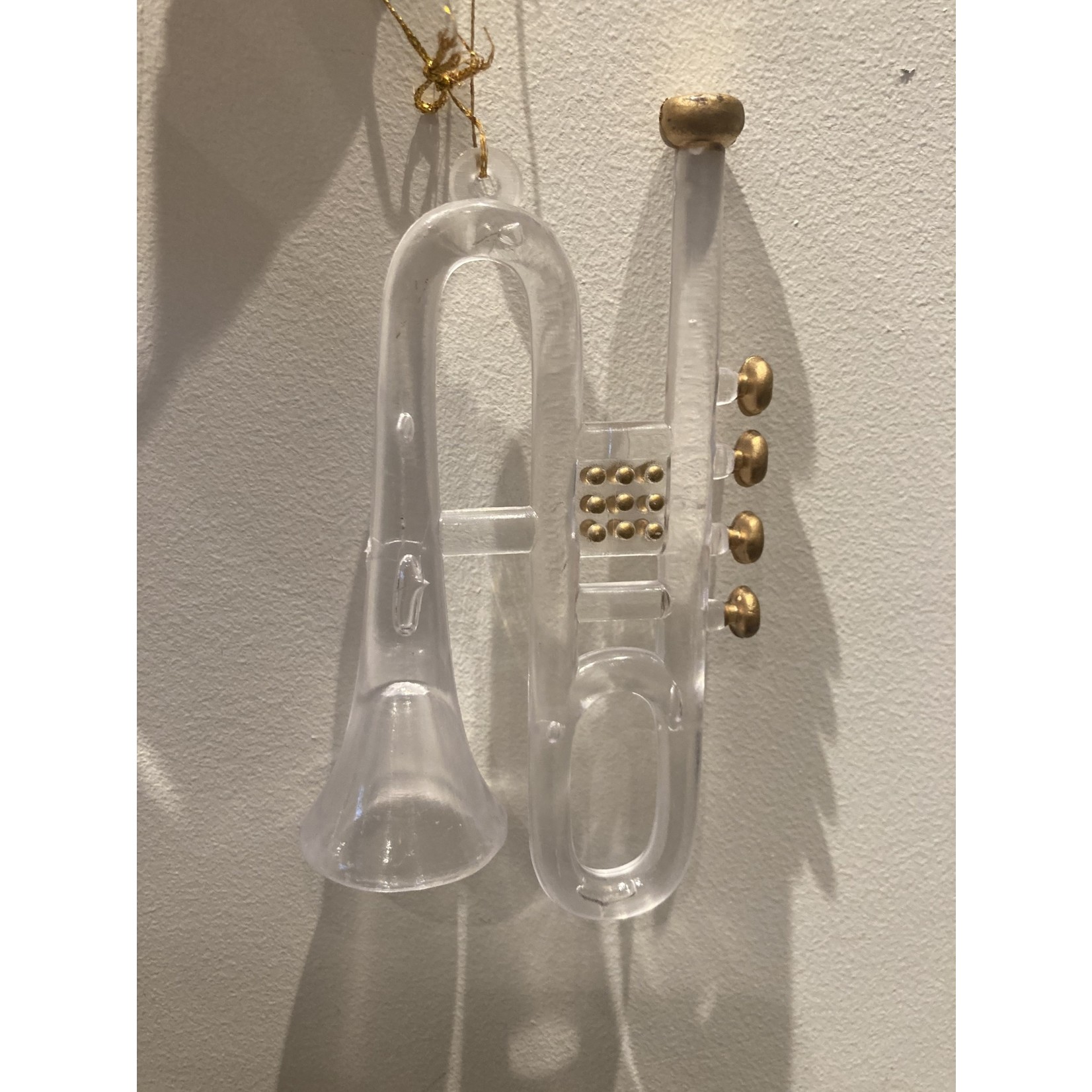 Clear Trumpet Ornament with Gold Accents