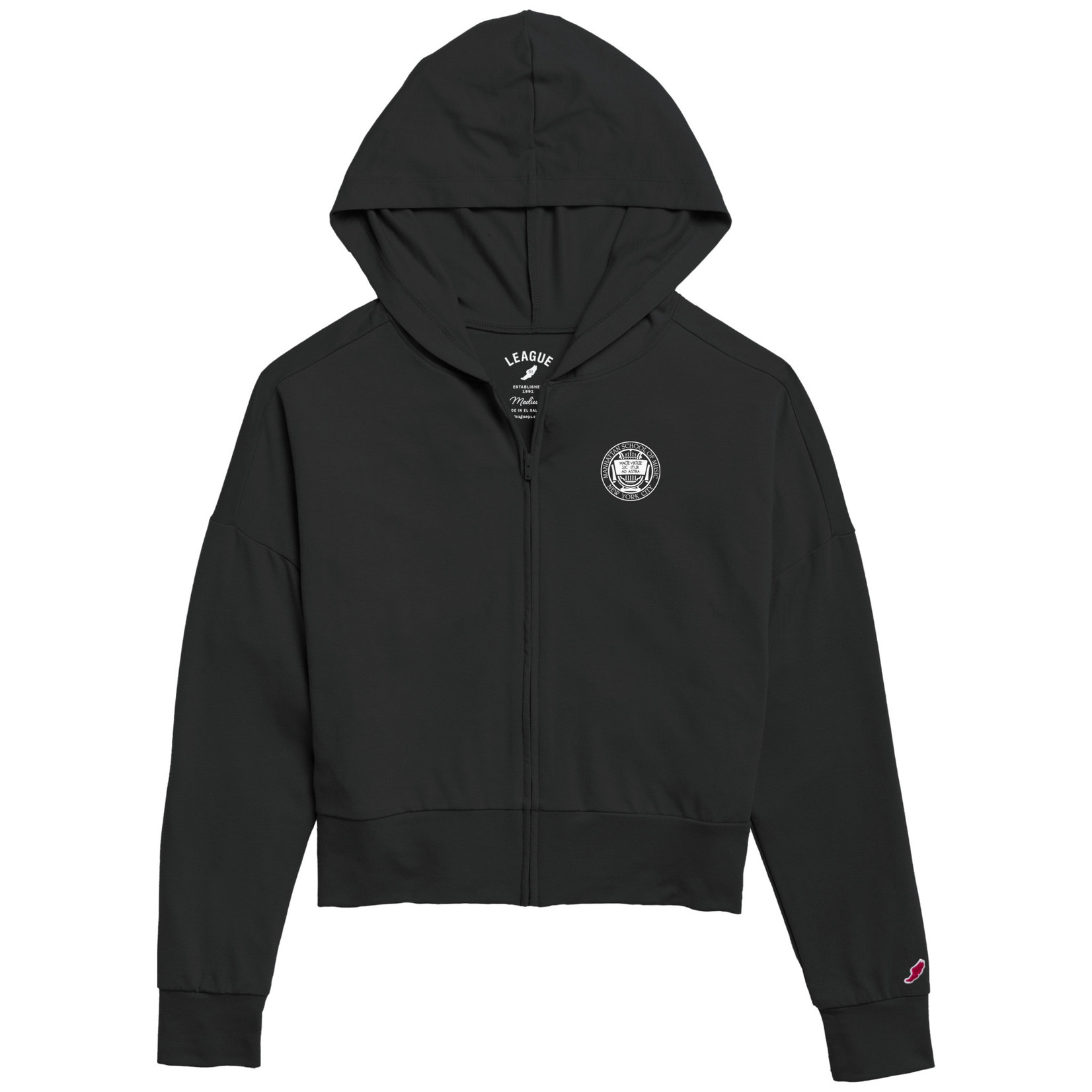 hoodie: crop midi fullzip black with white seal