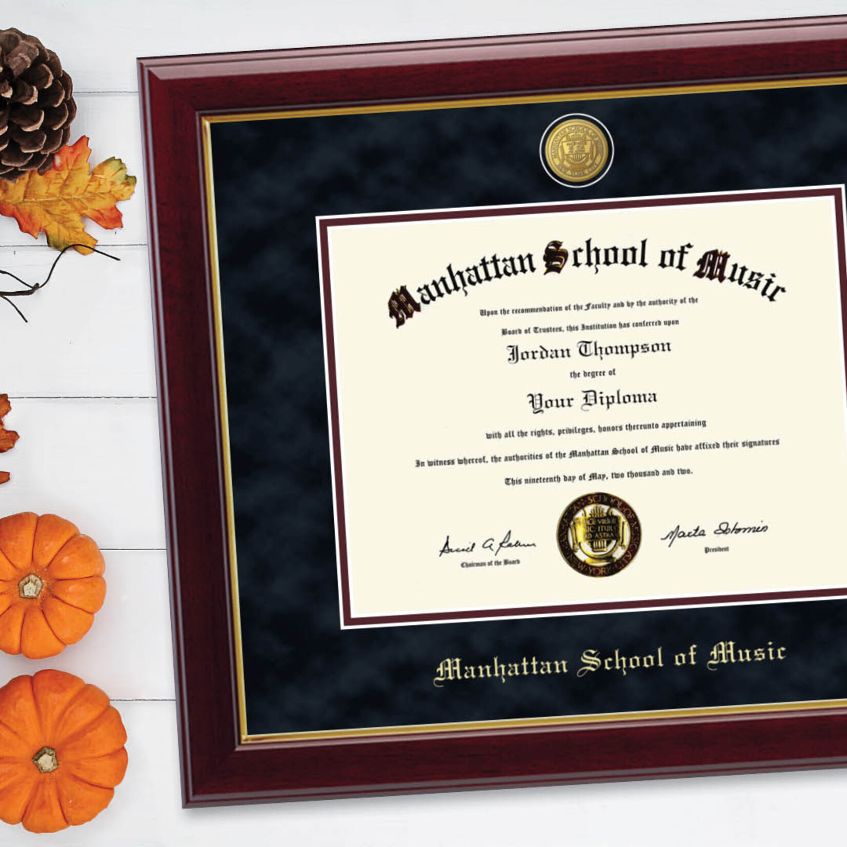 23K Maroon Wood Frame, Black Suede Matting, Gold Medallion Diploma Frame (292118)