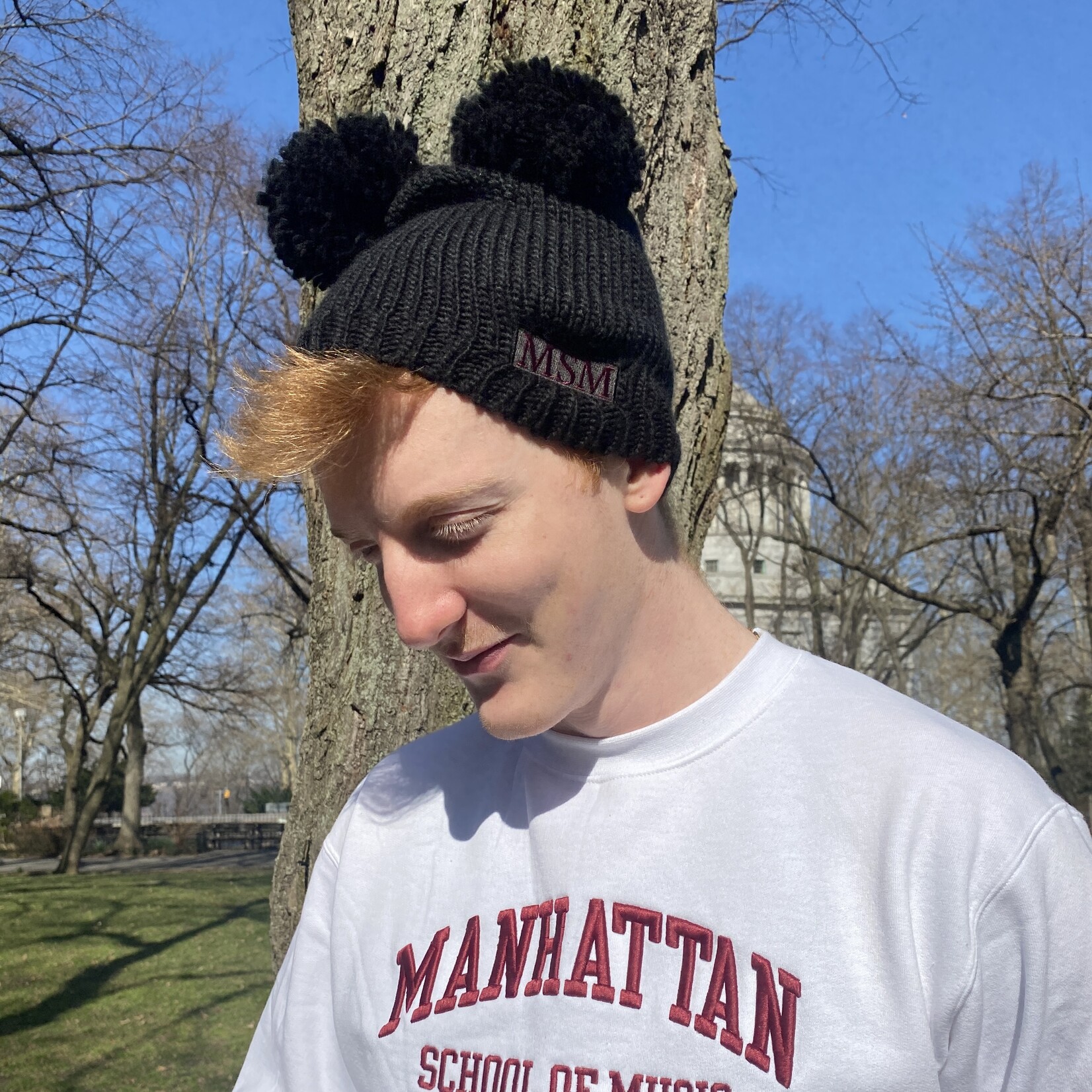 *Clearance* Black MSM Beanie with Double Pompoms