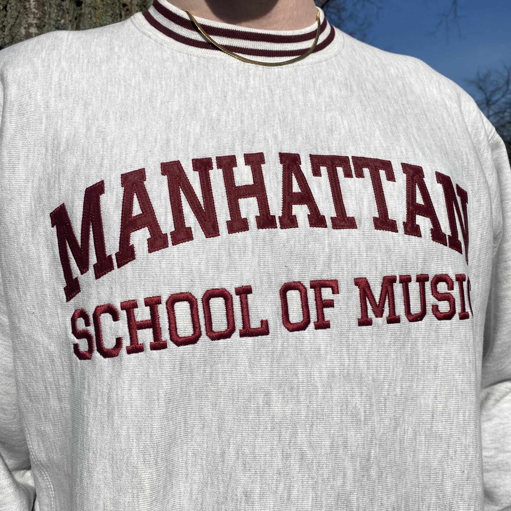 *Clearance* Gray Champion Crew with Striped Collar/Wrists