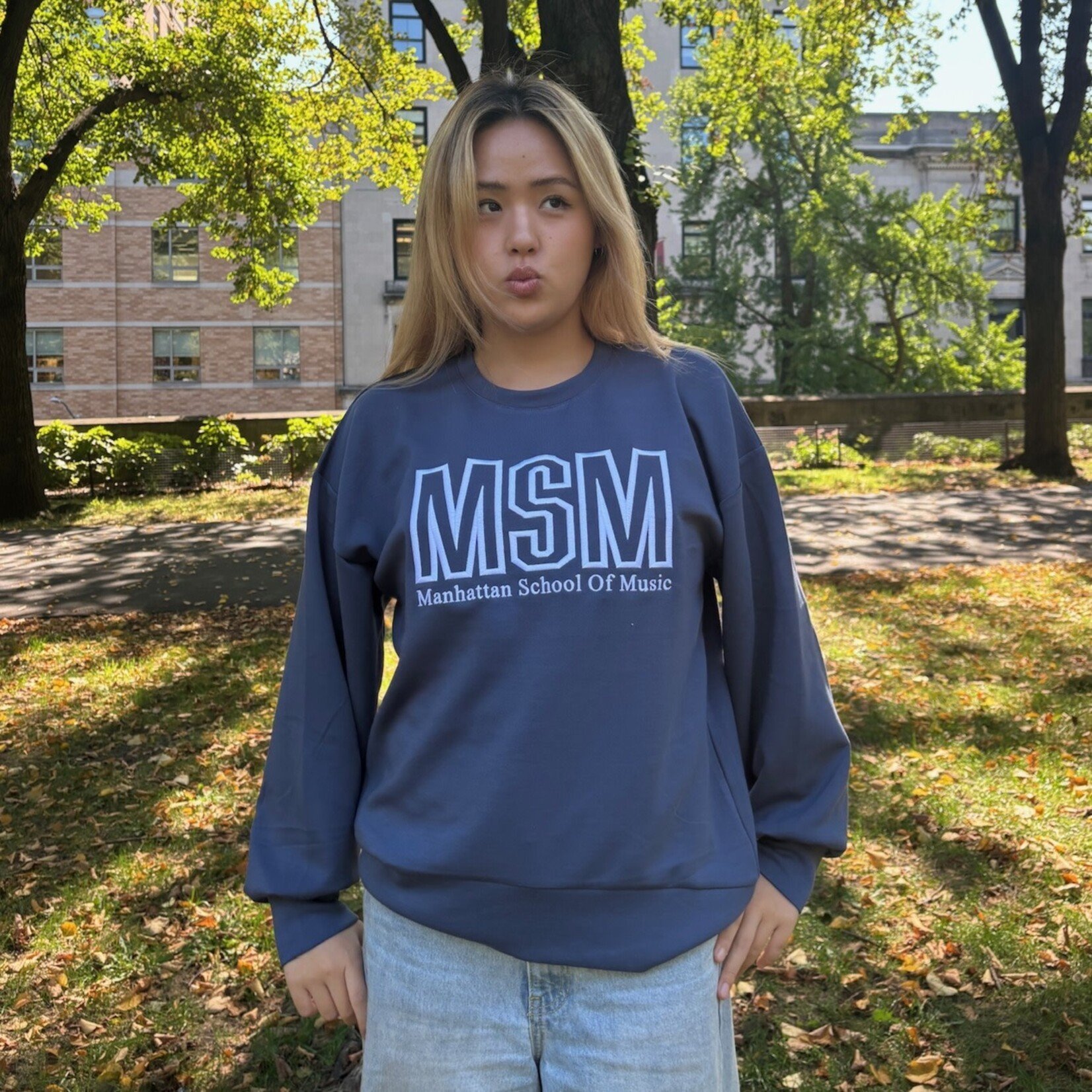 L2 Blue Ladies Monterey Crew with White Embroidery