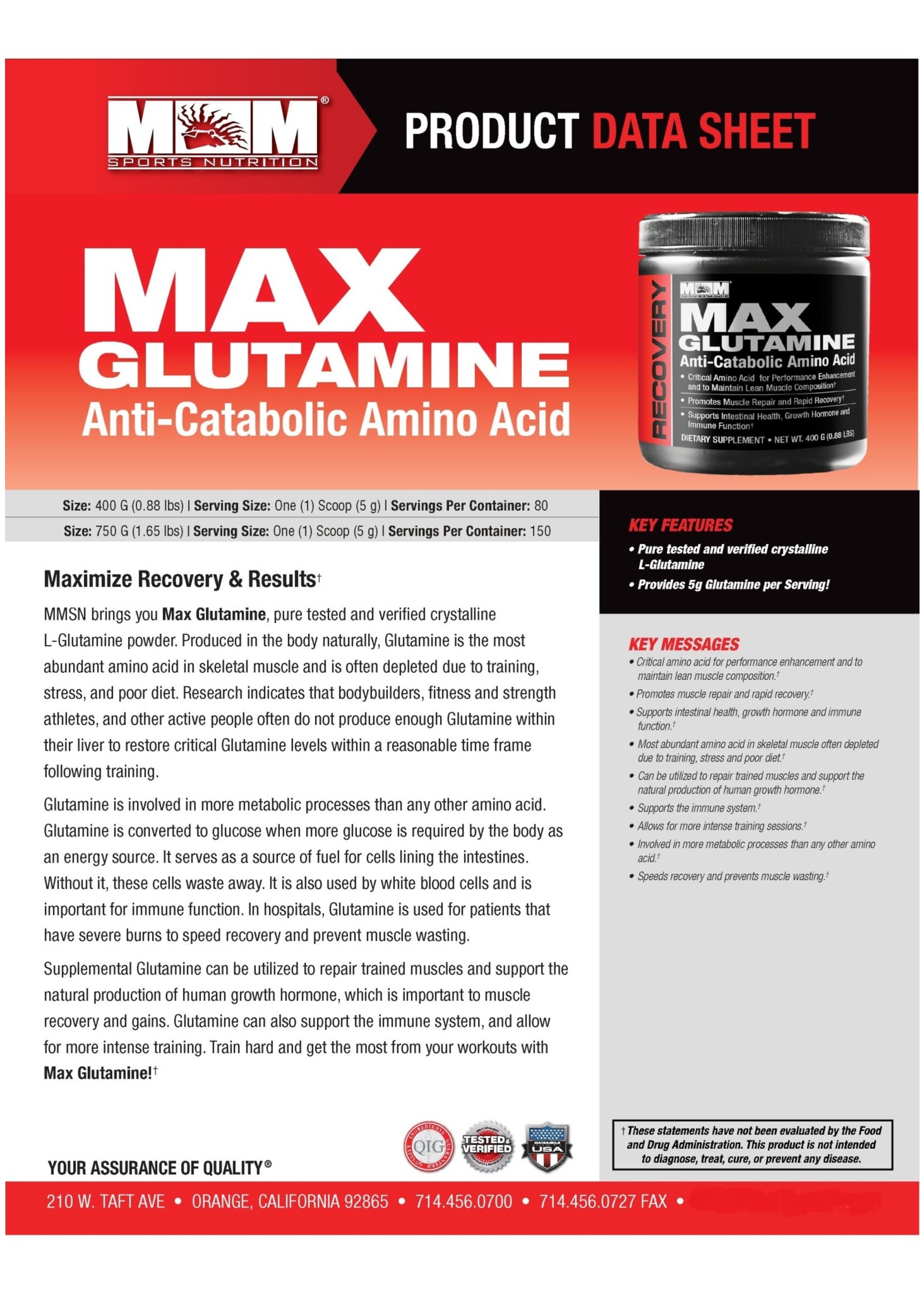 Max Muscle Max Glutamine 400 G