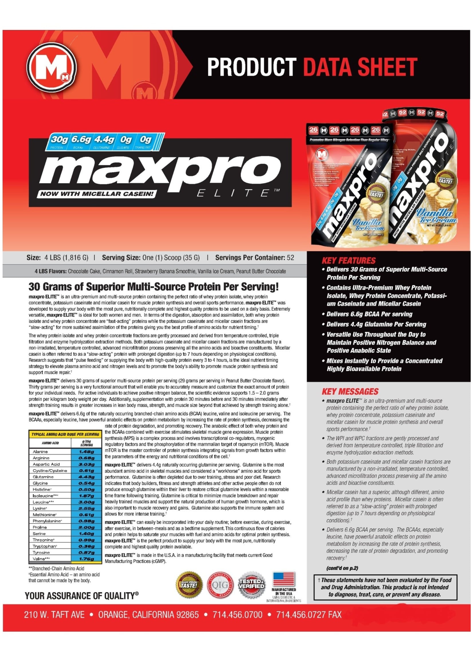 Max Muscle Maxpro Elite Vanilla 4lb-$99. with discount Applied at Checkout