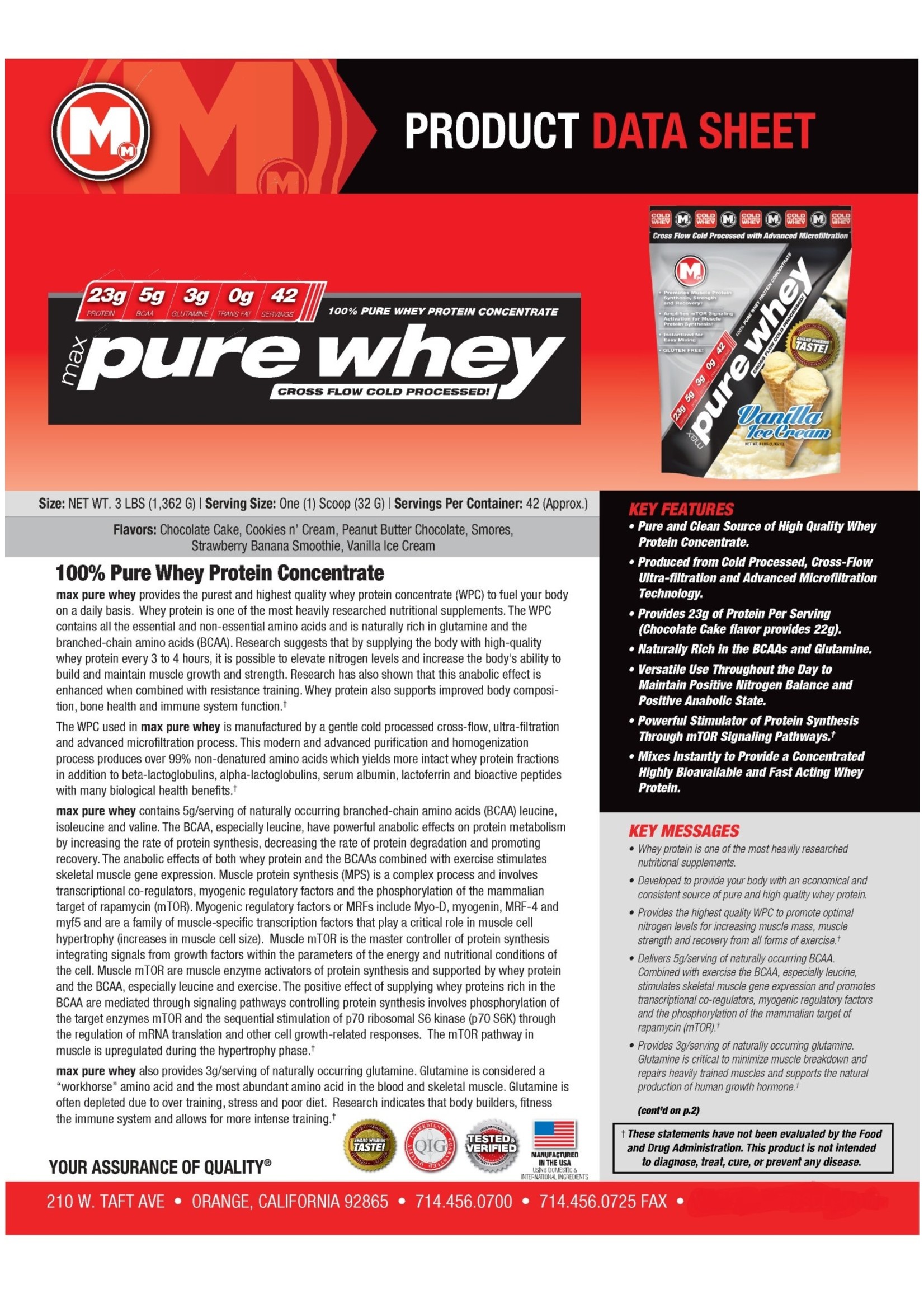 Max Muscle Max Pure Whey Chocolate 3lb - Discontinued