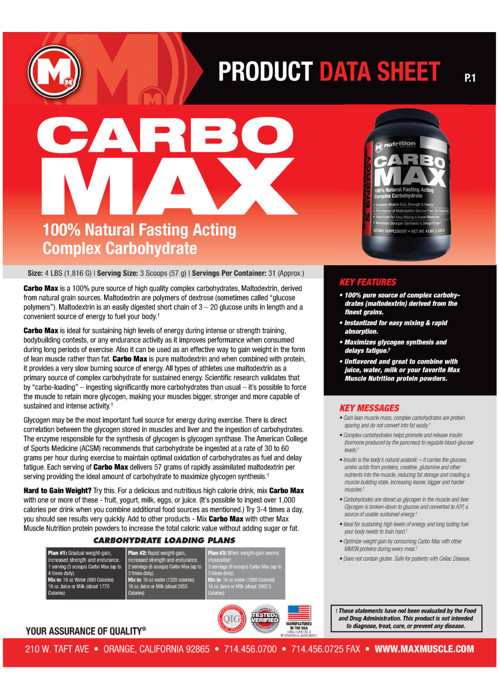 Max Muscle Carbo Max 4lb