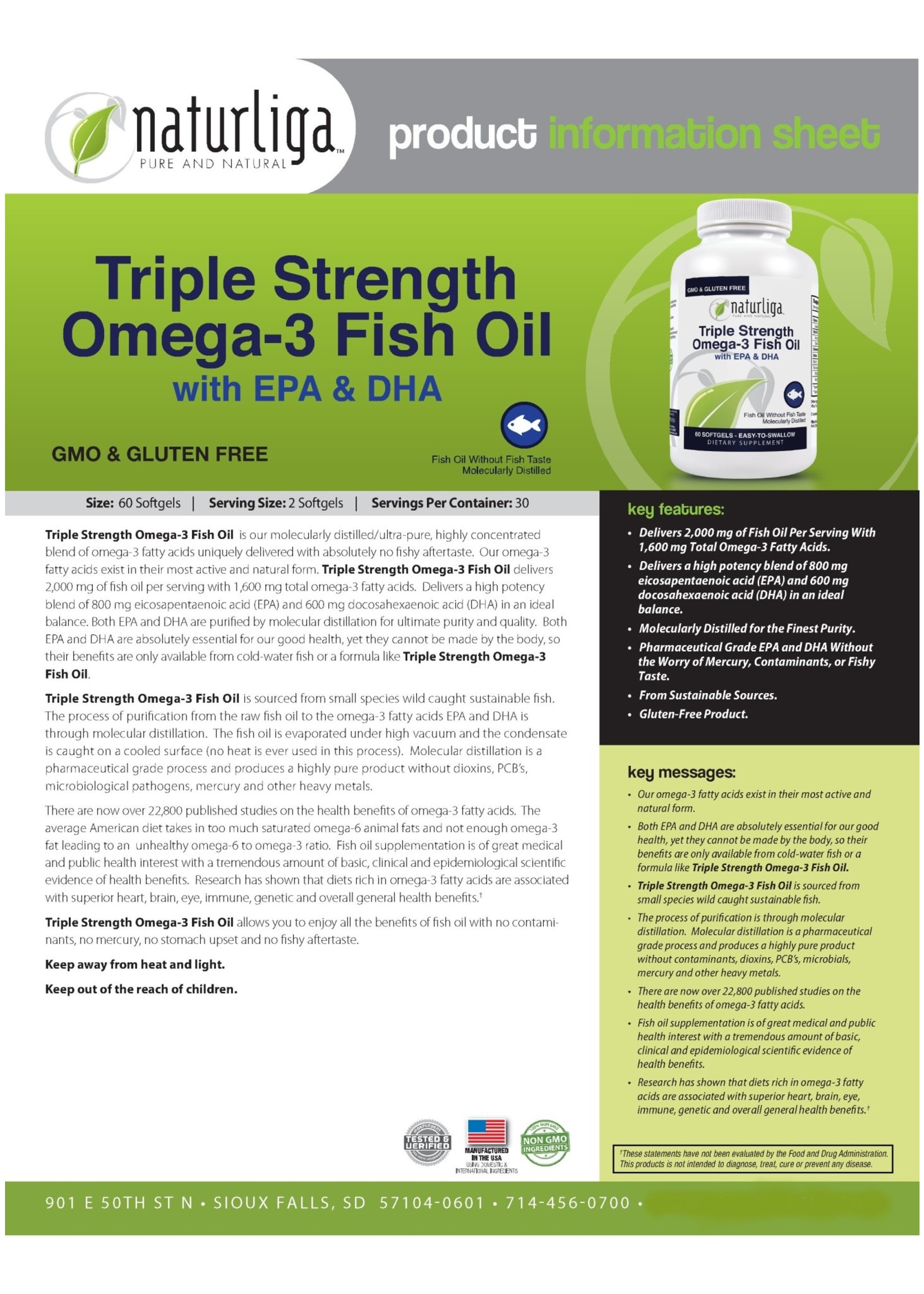 Omega-3 Fish Oil, Molecularly Distilled Softgels