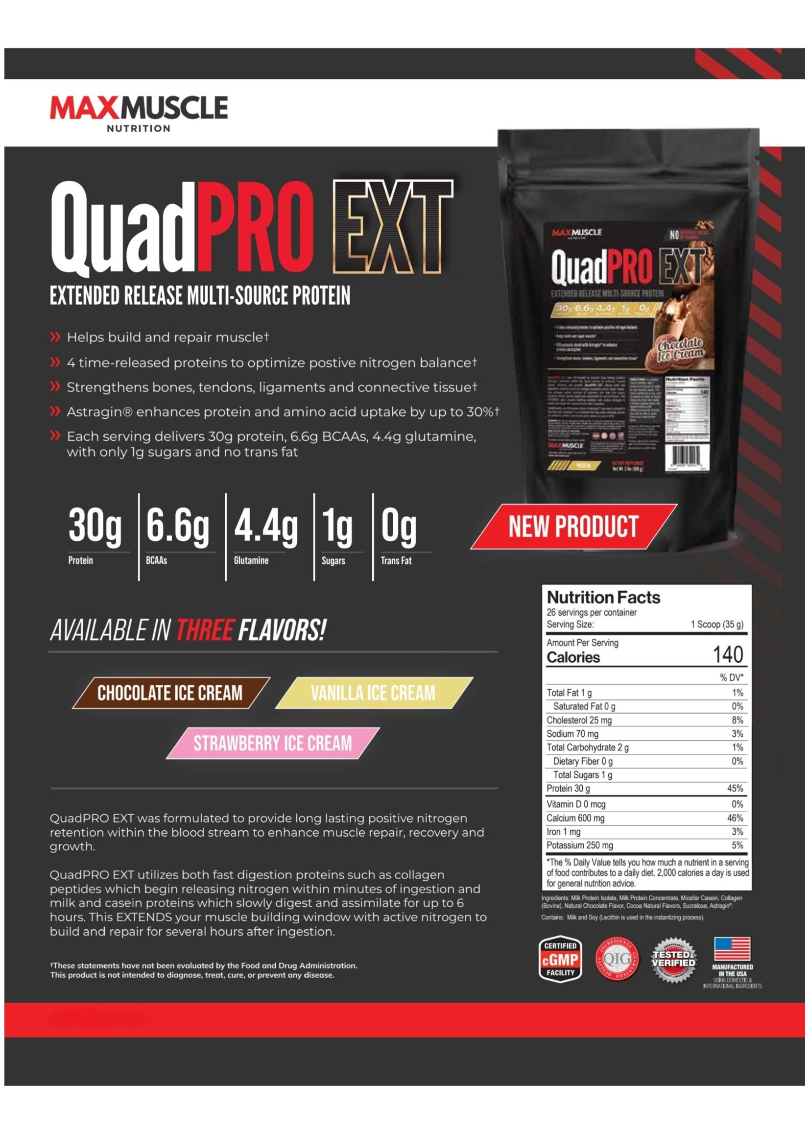 Max Muscle QuadPro EXT  Strawberry Ice Cream 2lb