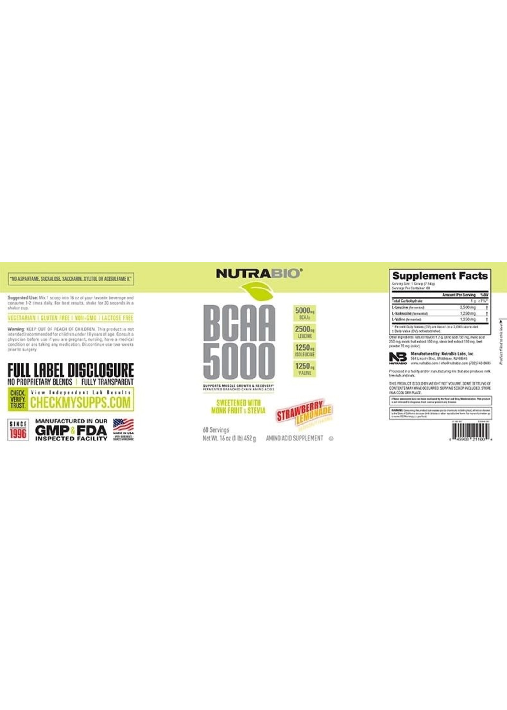 Nutrabio BCAA 5000 Natural Powder Lemonade