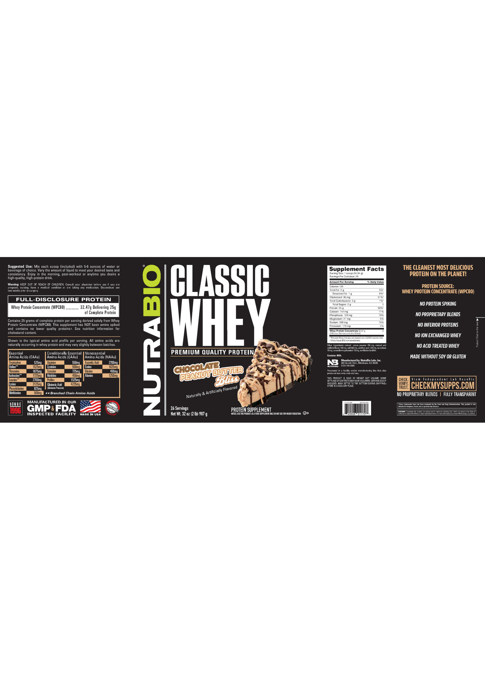 Nutrabio Classic Whey 2lb Chocolate Peanut Butter Bliss