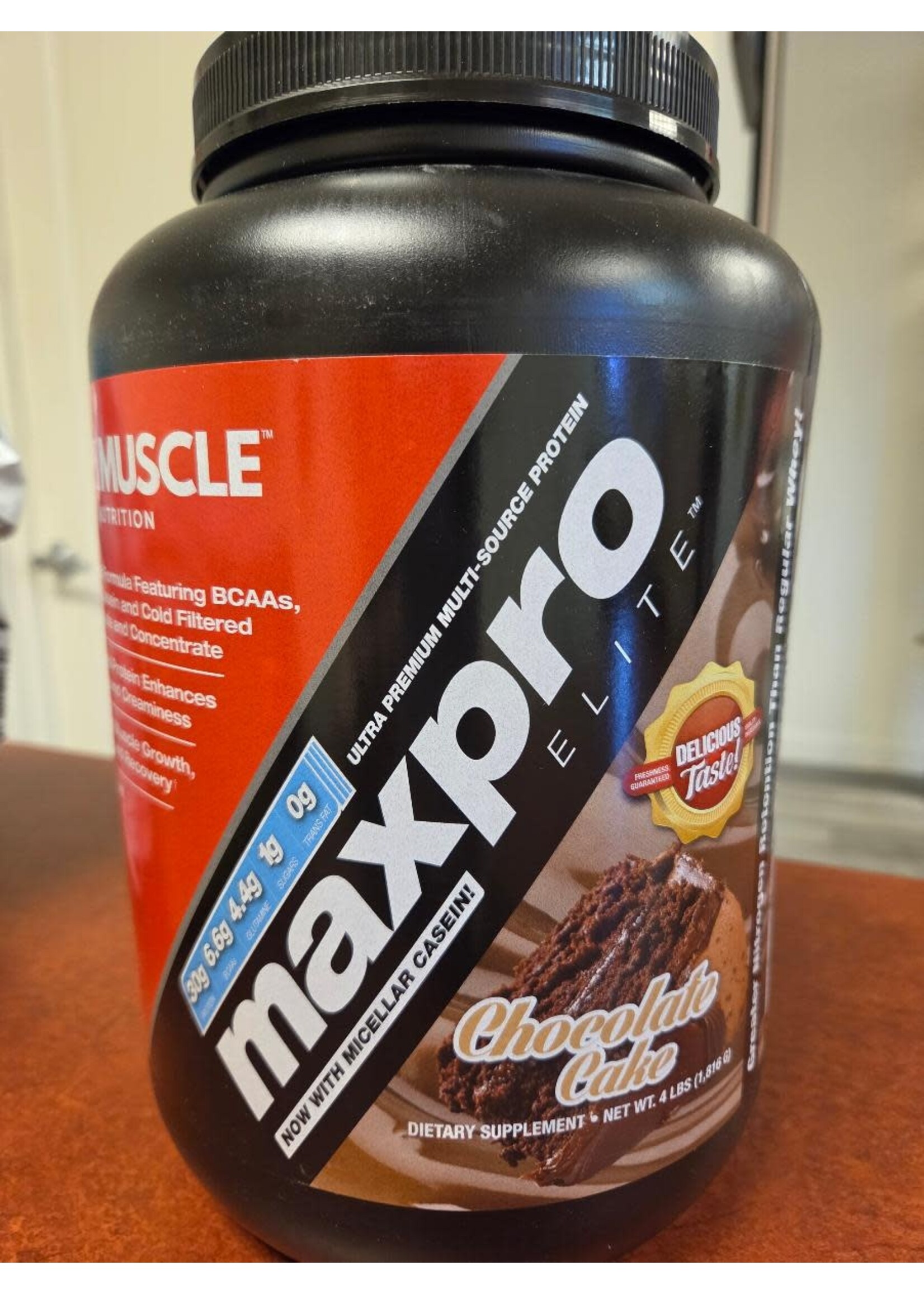 Max Muscle Maxpro Elite Chocolate Cake 4lb- $99. with discount applied at checkout