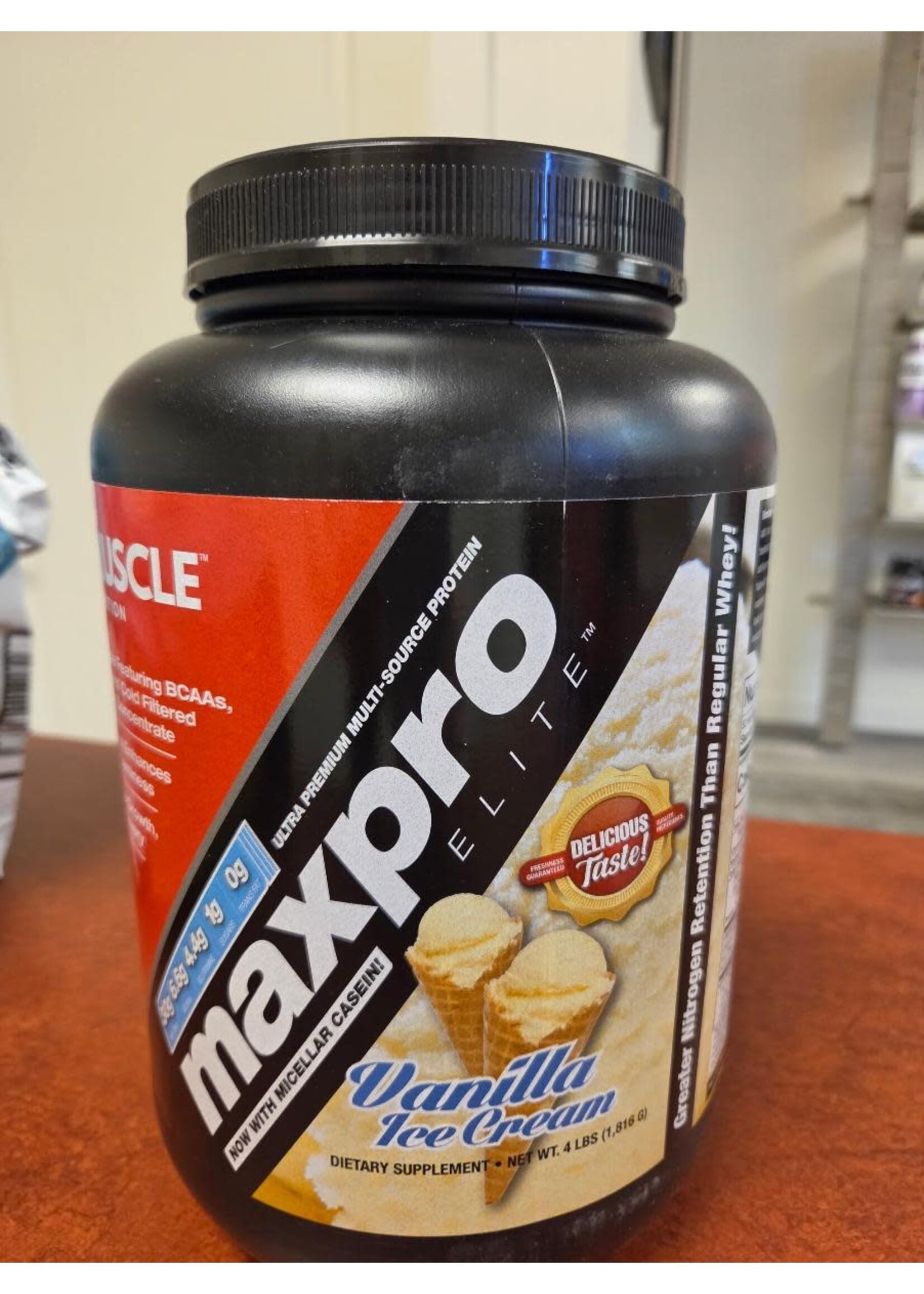 Max Muscle Maxpro Elite Vanilla 4lb-$99. with discount Applied at Checkout