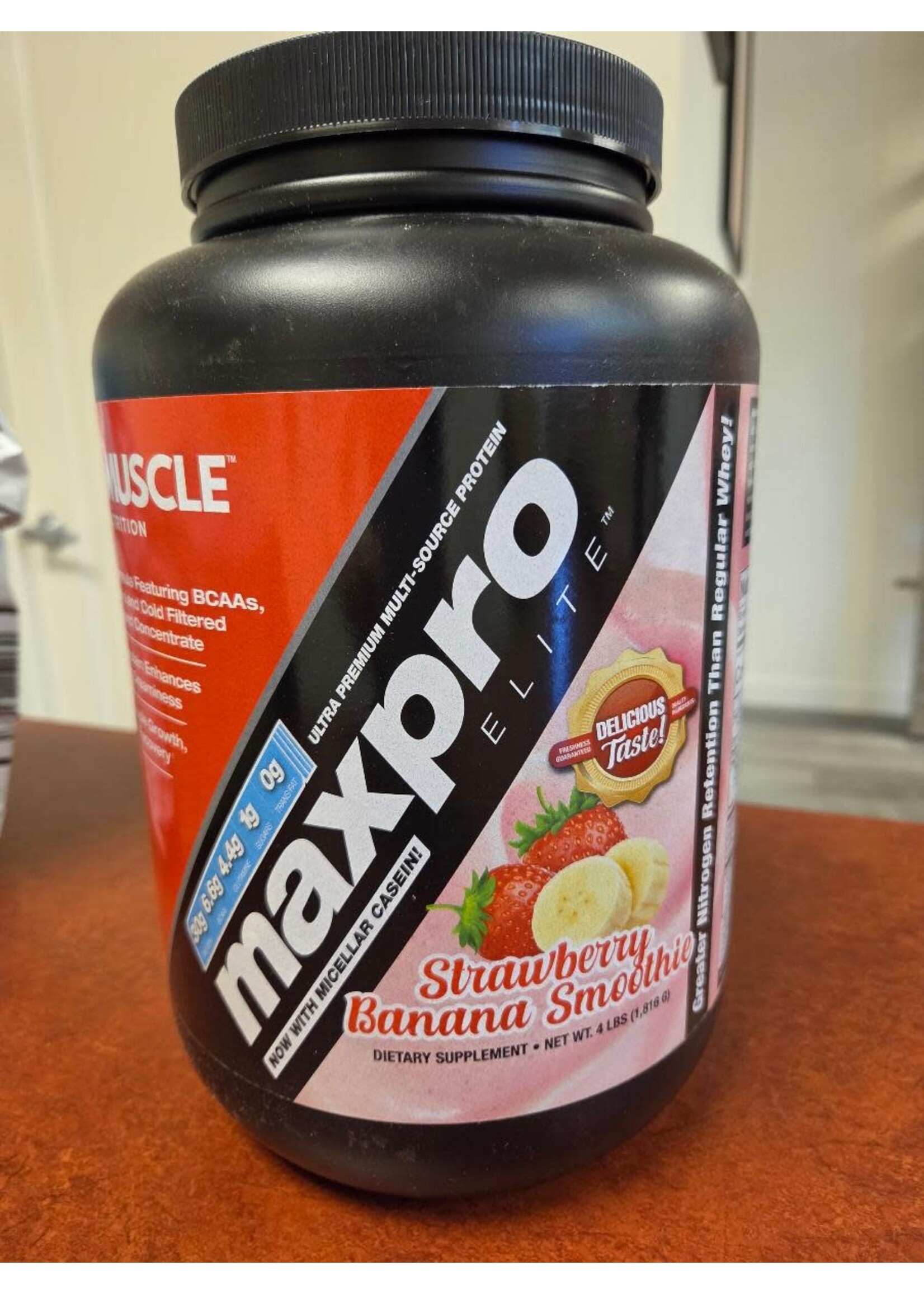Max Muscle Maxpro Elite Strawberry Banana 4lb- $99. with discount Applied at Checkout