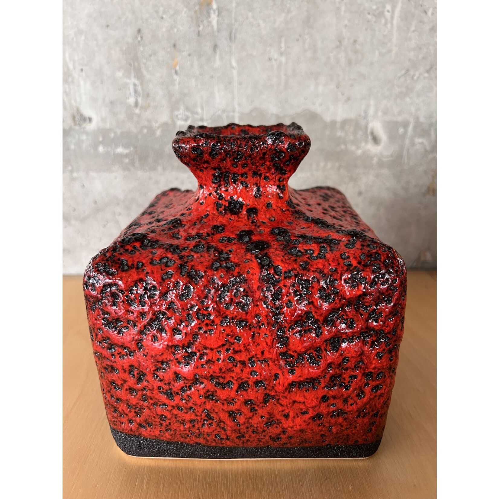 Vintage | Square Red Fat Lava Vase | 1960's Silberdistel Fayencen