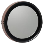 Mater Mater | Sophie Mirror, Small | Black Stained Mango Wood, Brown Leather Rim | 16.5" Diam.