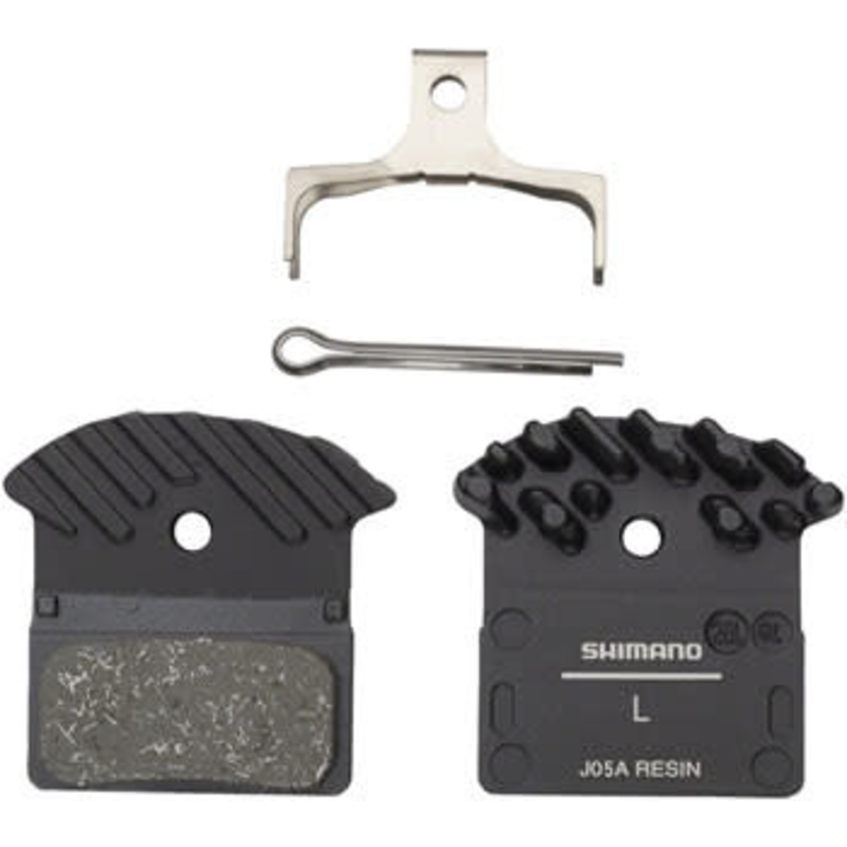 J05A-RF Disc Brake Pad and Spring - Resin Compound, Finned Aluminum Back Plate